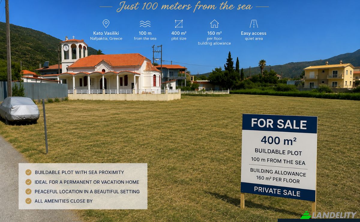 Land Lot for Sale Nafpaktia 300 14, Kato Vasiliki, Western Greece, Decentralized Administration of Peloponnese, Western Greece and the Ionian, Greece. Photo 1